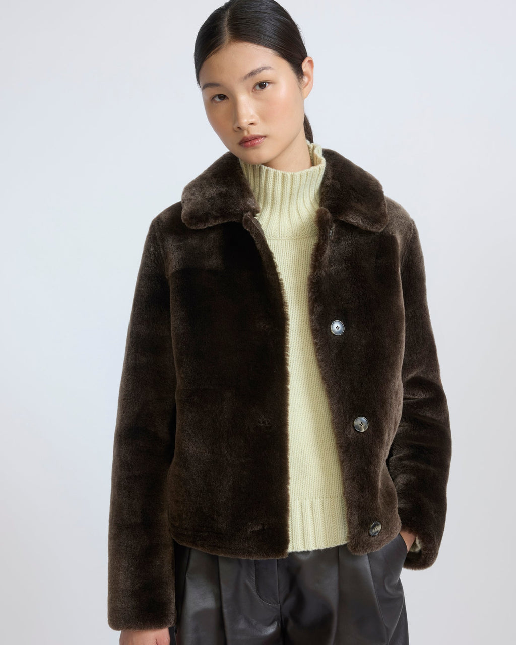 Short jacket in shearling merino lambskin