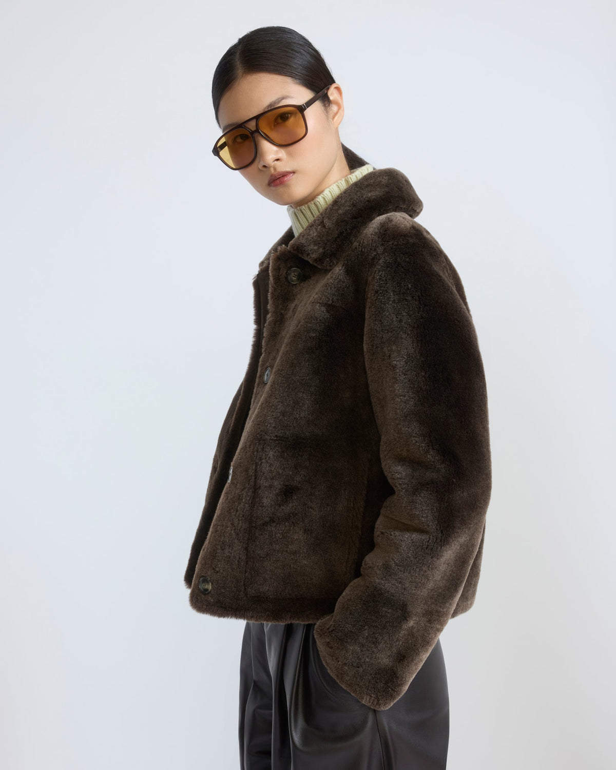 Short jacket in shearling merino lambskin