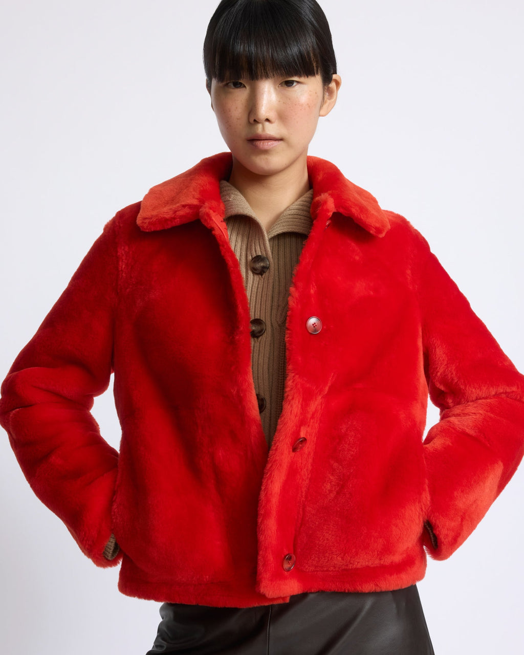 Short jacket in shearling merino lambskin