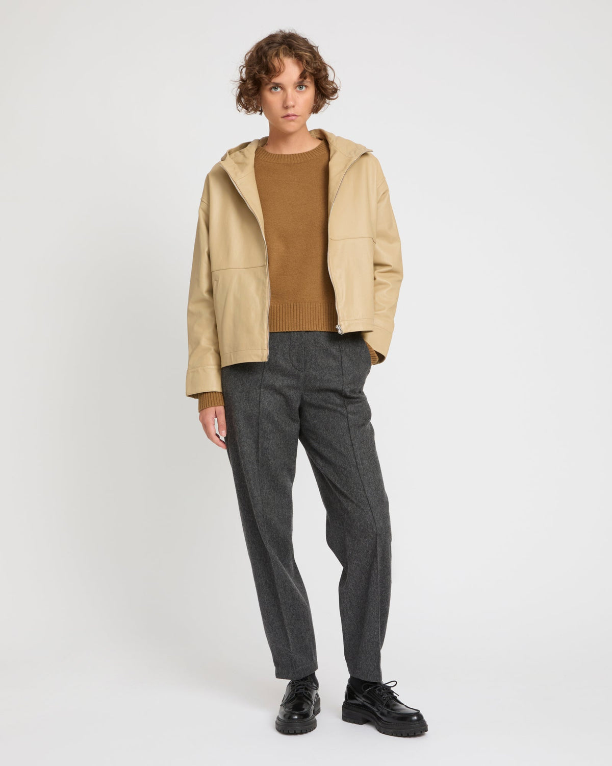 Hoodie jacket in lamb leather