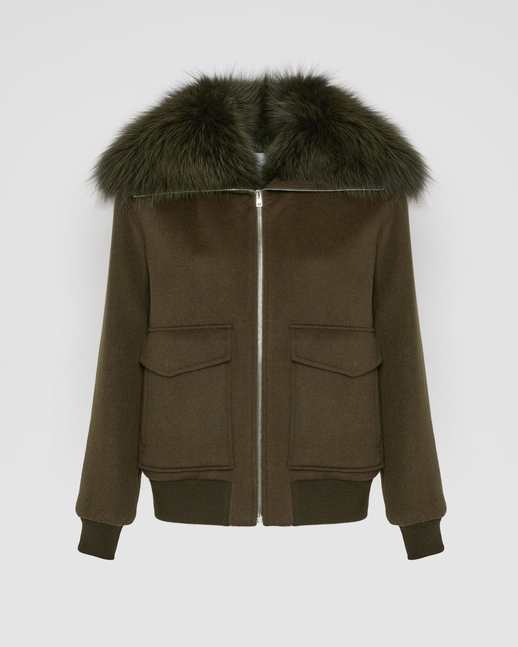 Cropped jacket in cashmere wool with fox fur collar