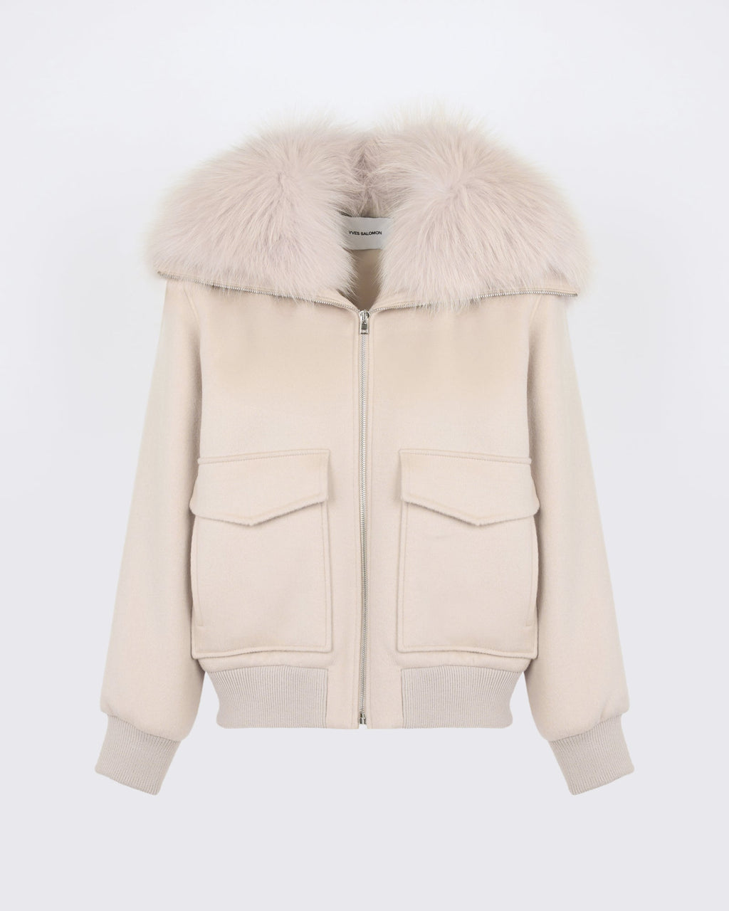 Cropped jacket in cashmere wool with fox fur collar
