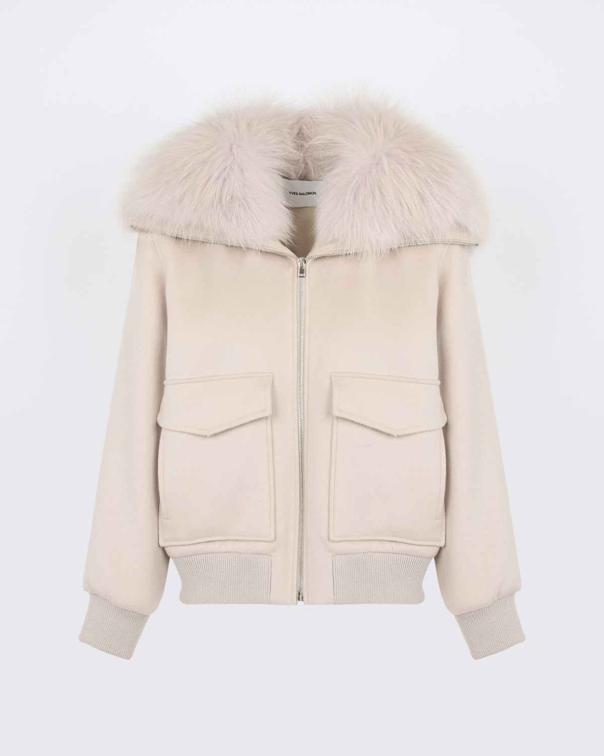 Cropped jacket in cashmere wool with fox fur collar