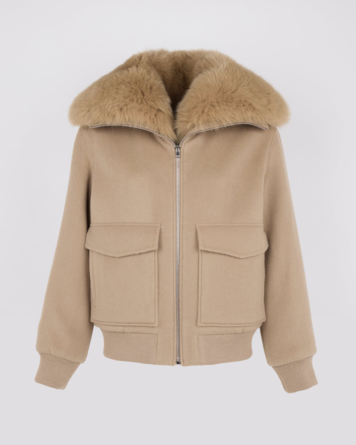 Cropped jacket in cashmere wool with fox fur collar