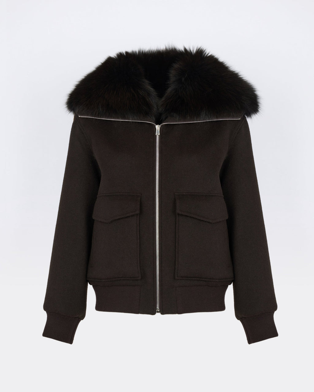 Cropped jacket in cashmere wool with fox fur collar