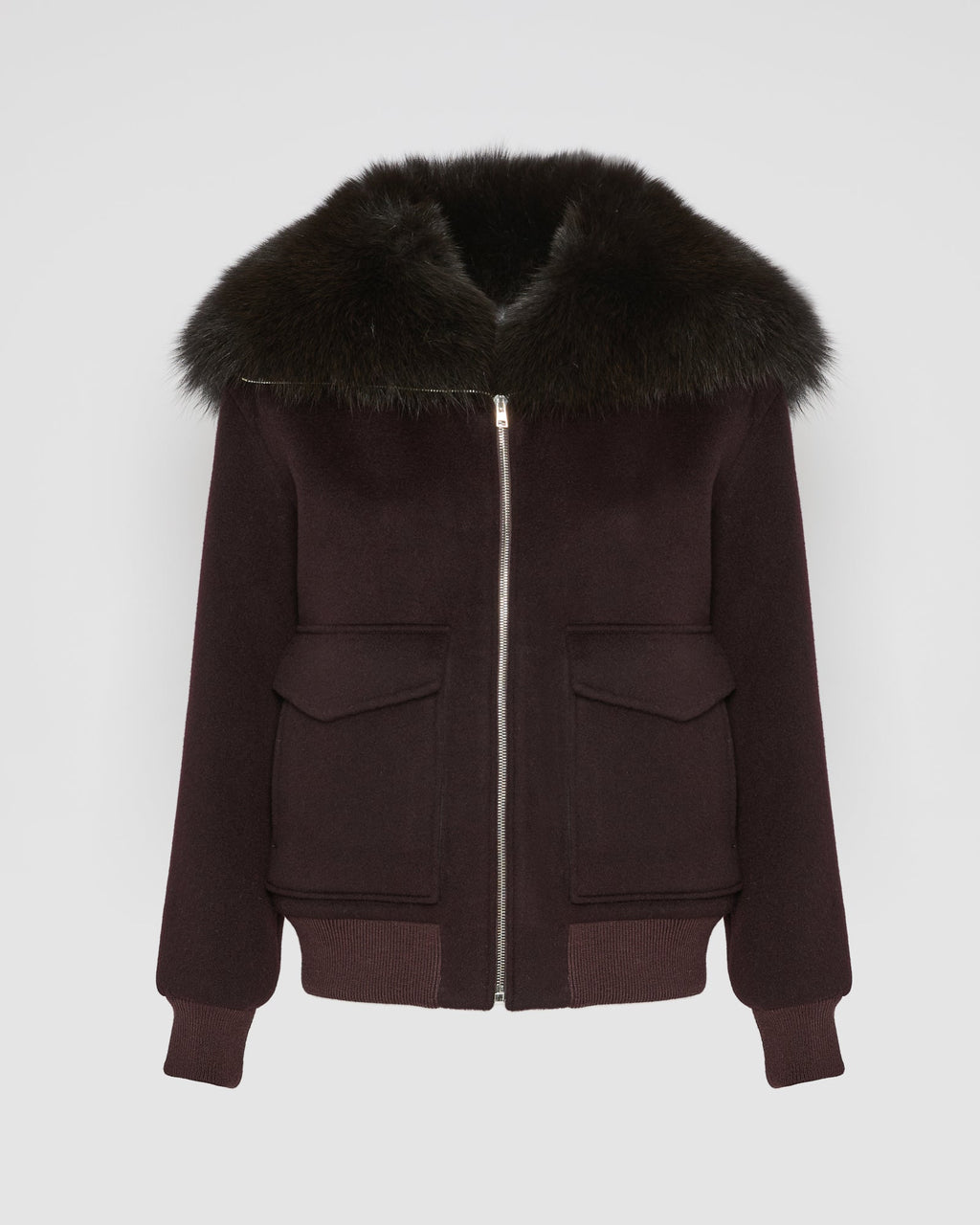 Cropped jacket in cashmere wool with fox fur collar