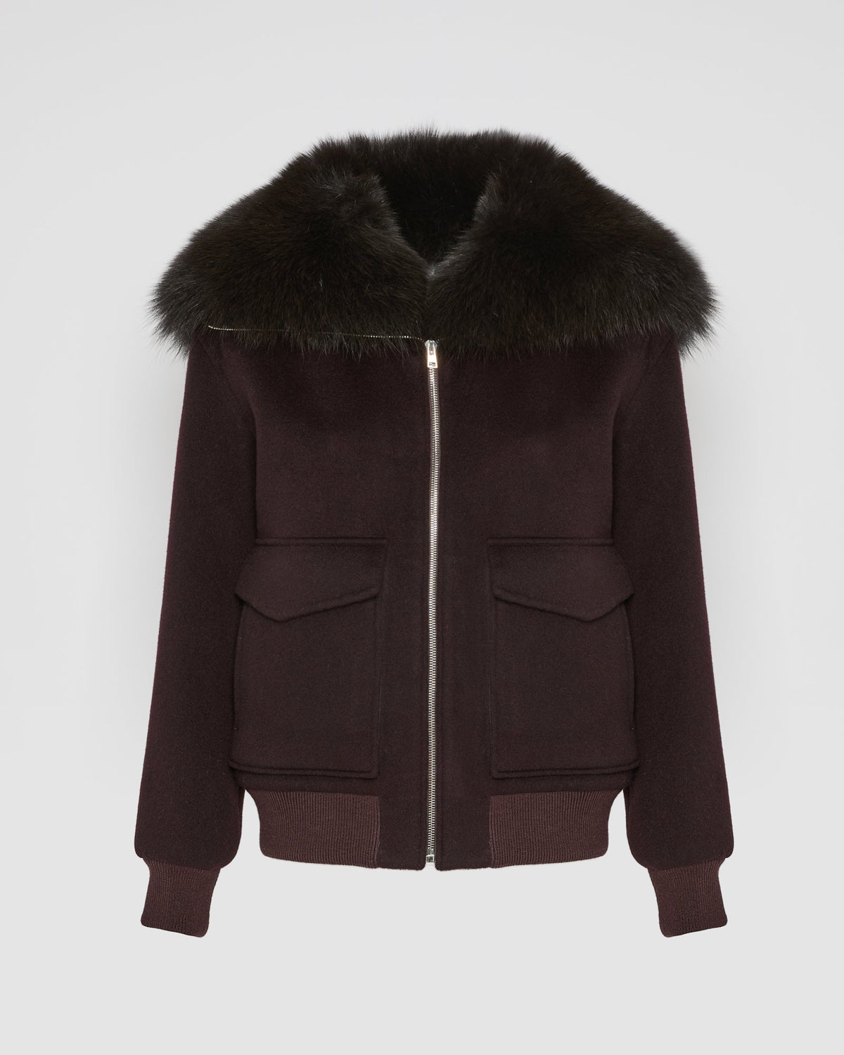 Cropped jacket in cashmere wool with fox fur collar