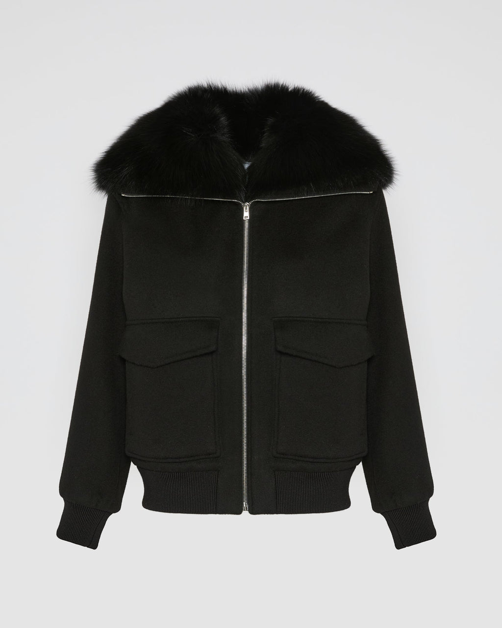 Cropped jacket in cashmere wool with fox fur collar