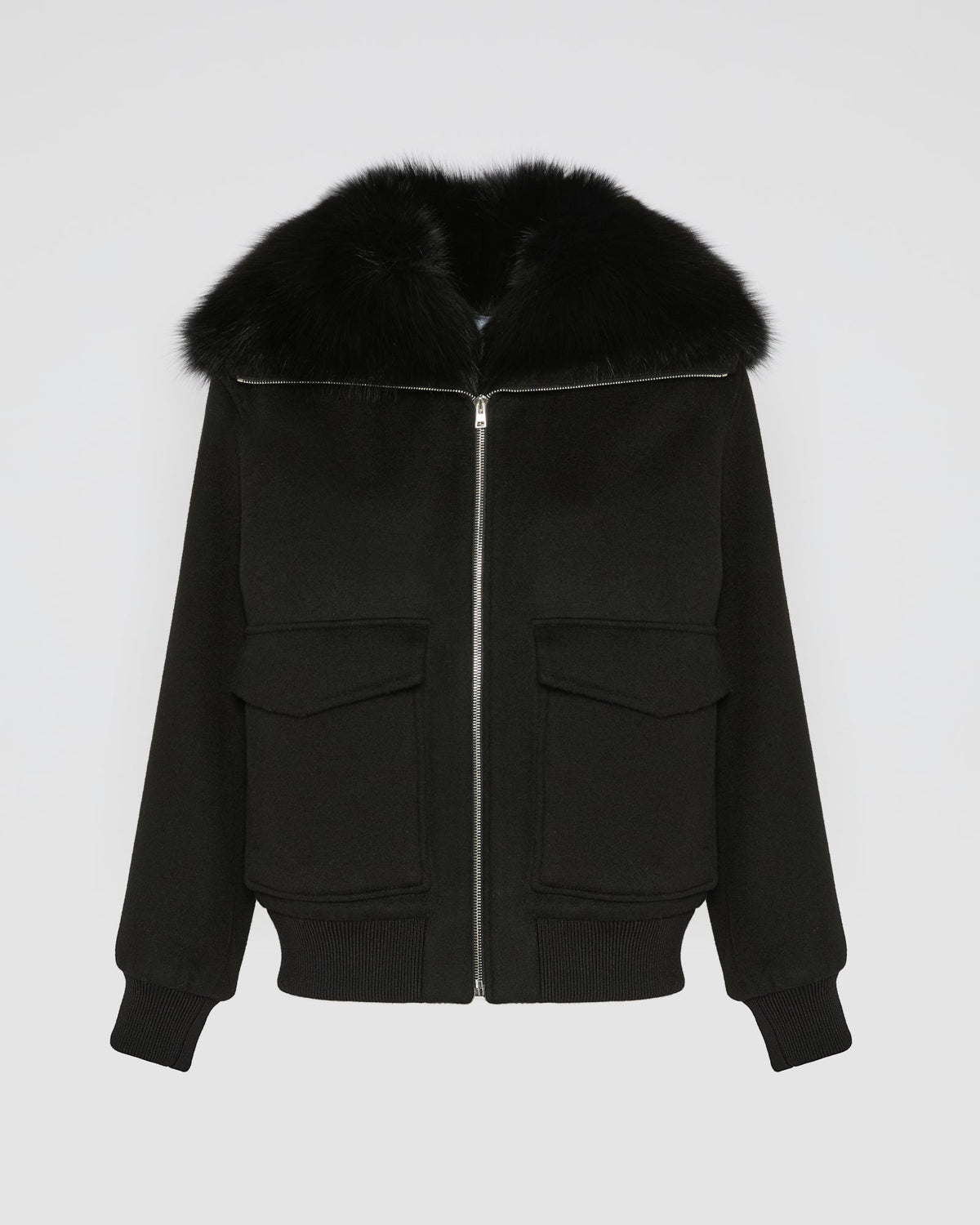 Cropped jacket in cashmere wool with fox fur collar