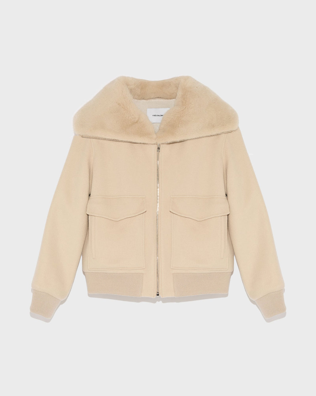 Cashmere wool jacket with mink fur collar