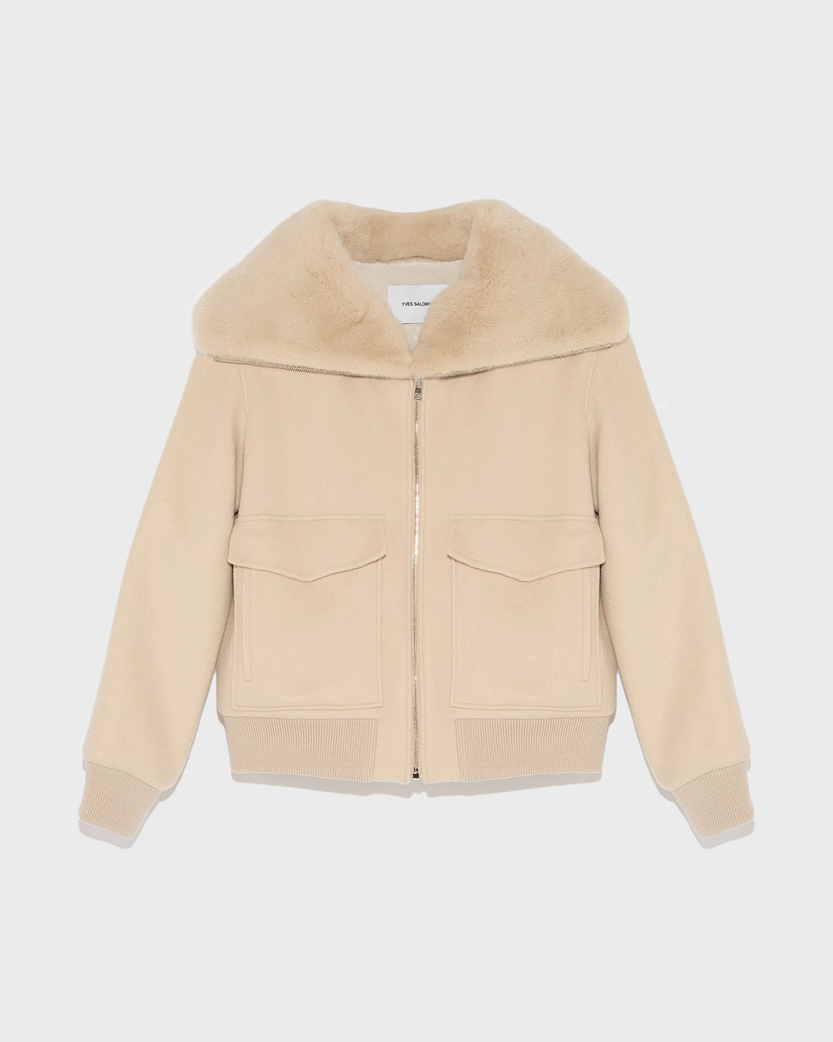 Cashmere wool jacket with mink fur collar