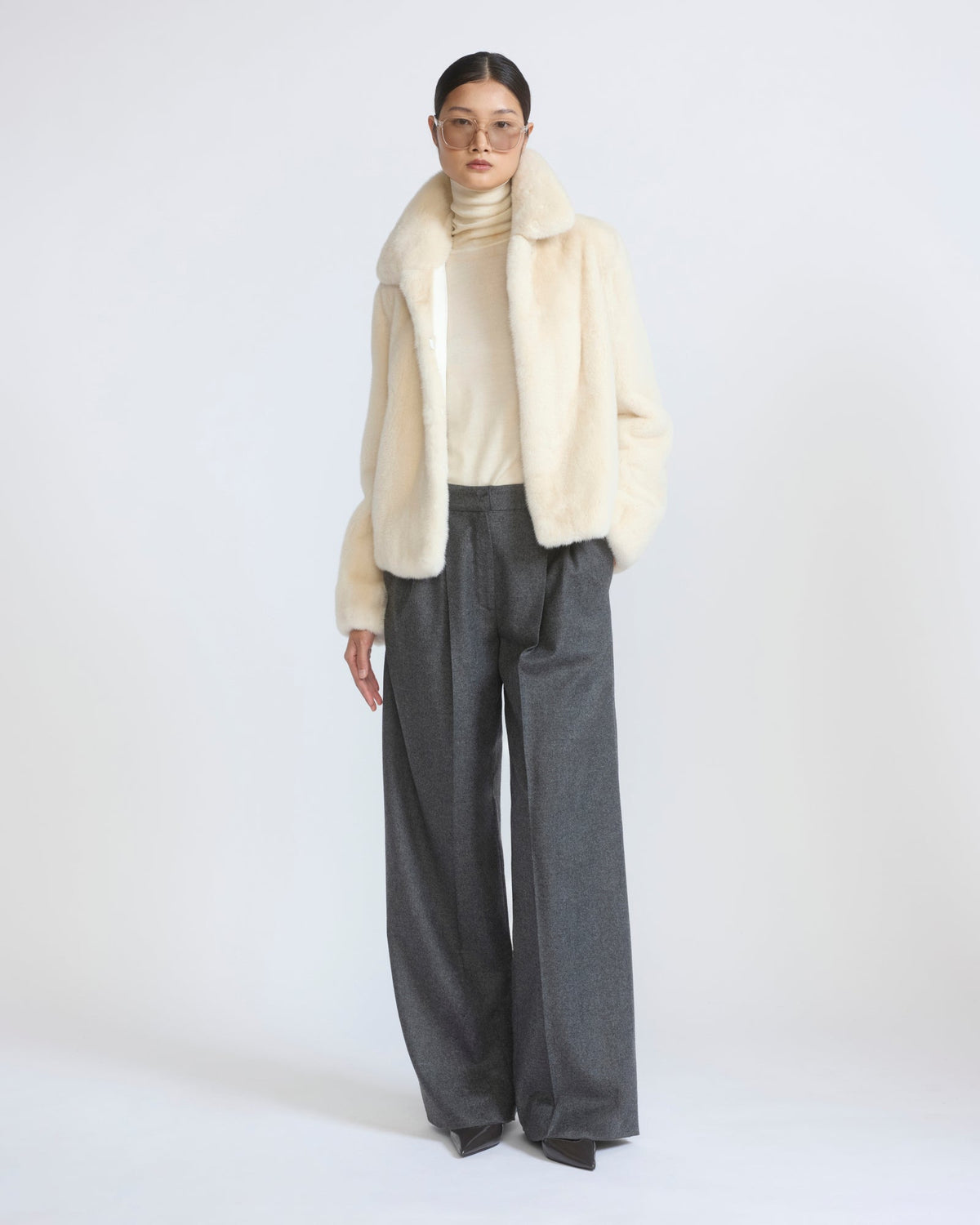 Short jacket in long-haired mink fur