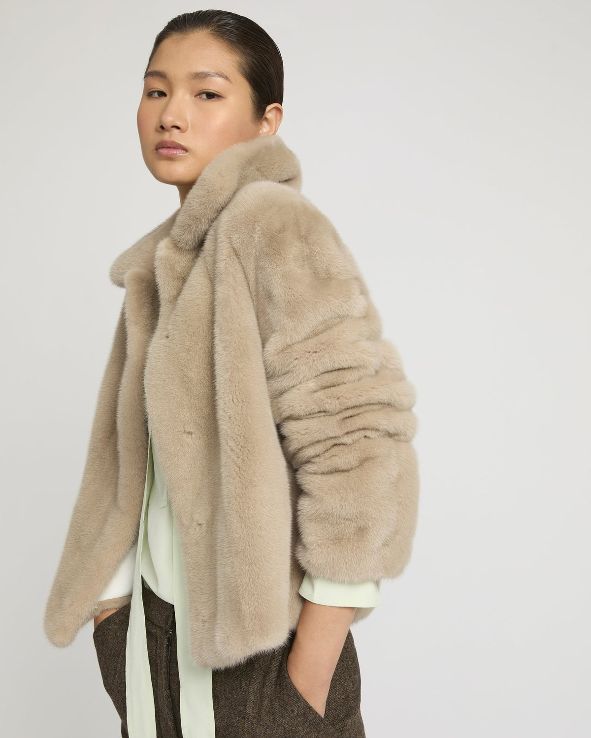 Short jacket in long-haired mink fur