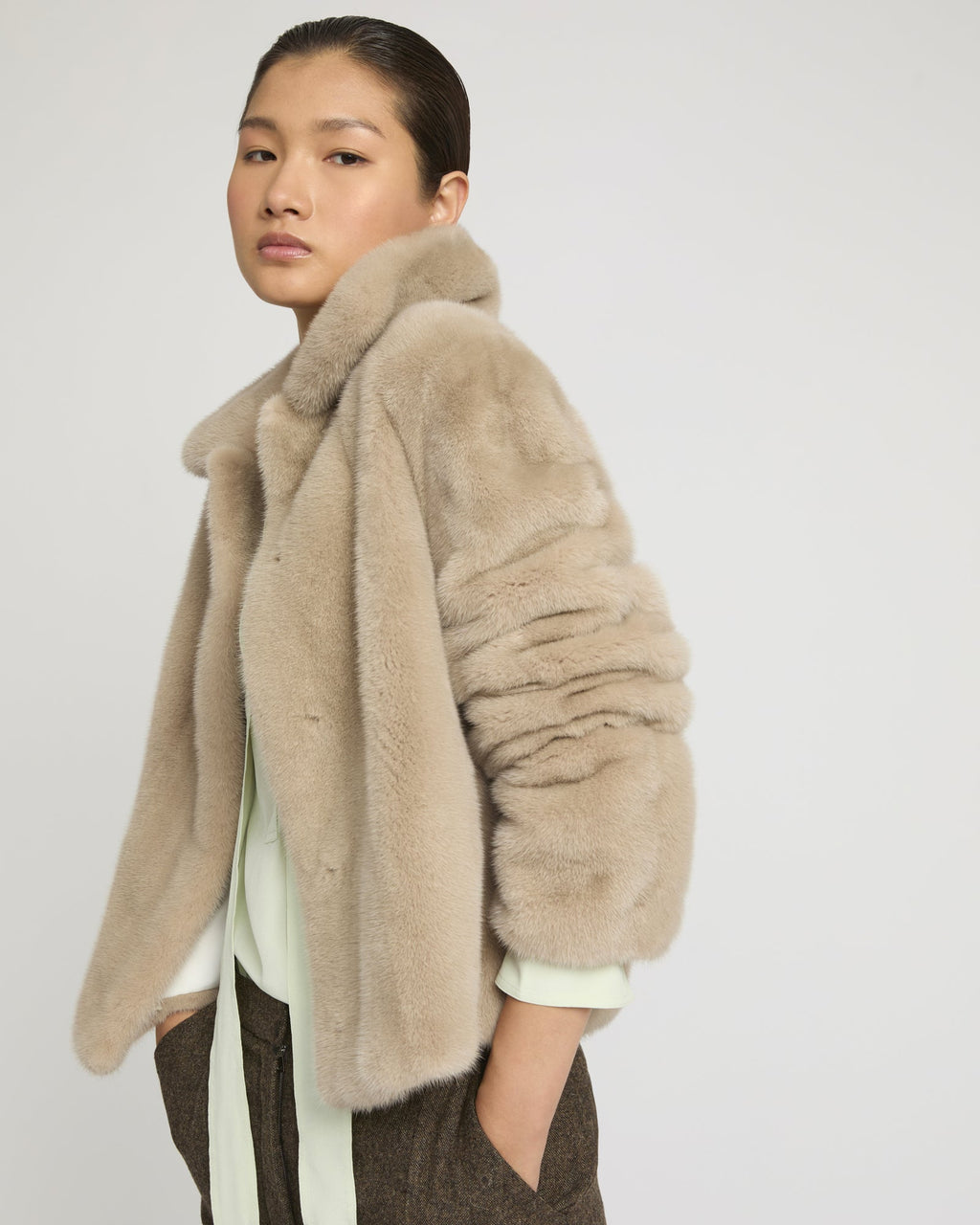 Short jacket in long-haired mink fur