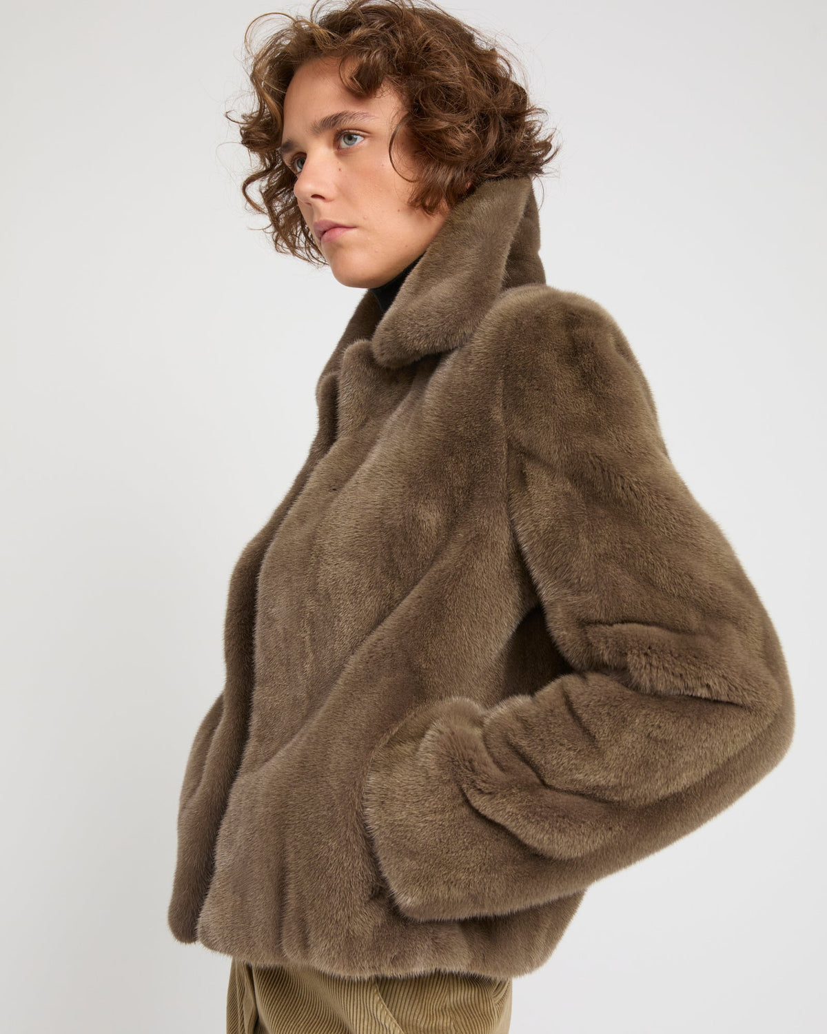 Short jacket in long-haired mink fur