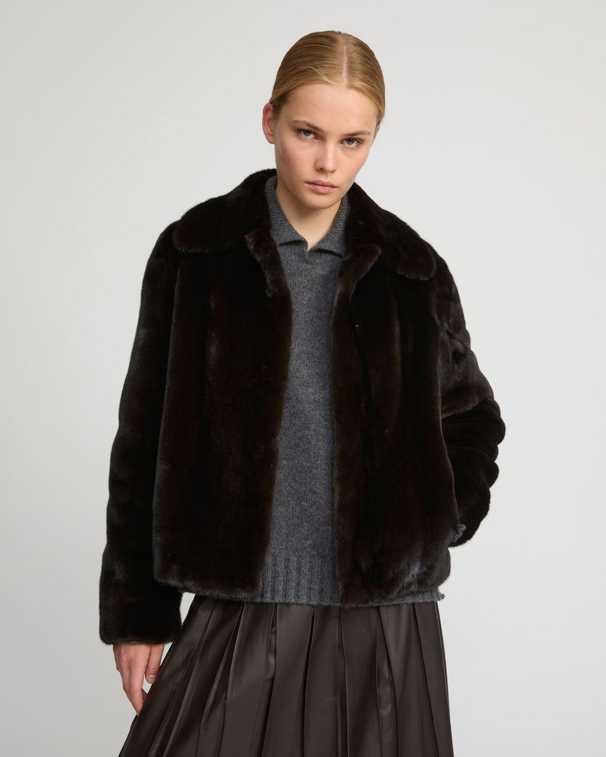 Short jacket in long-haired mink fur