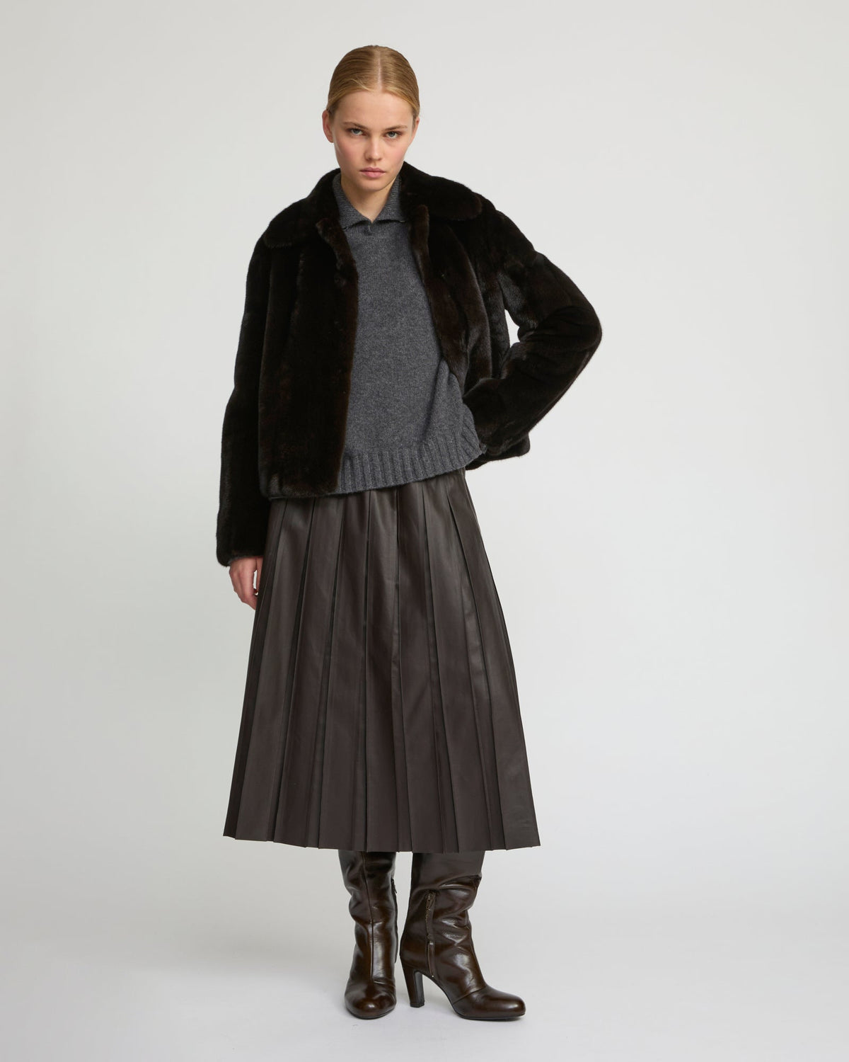 Short jacket in long-haired mink fur