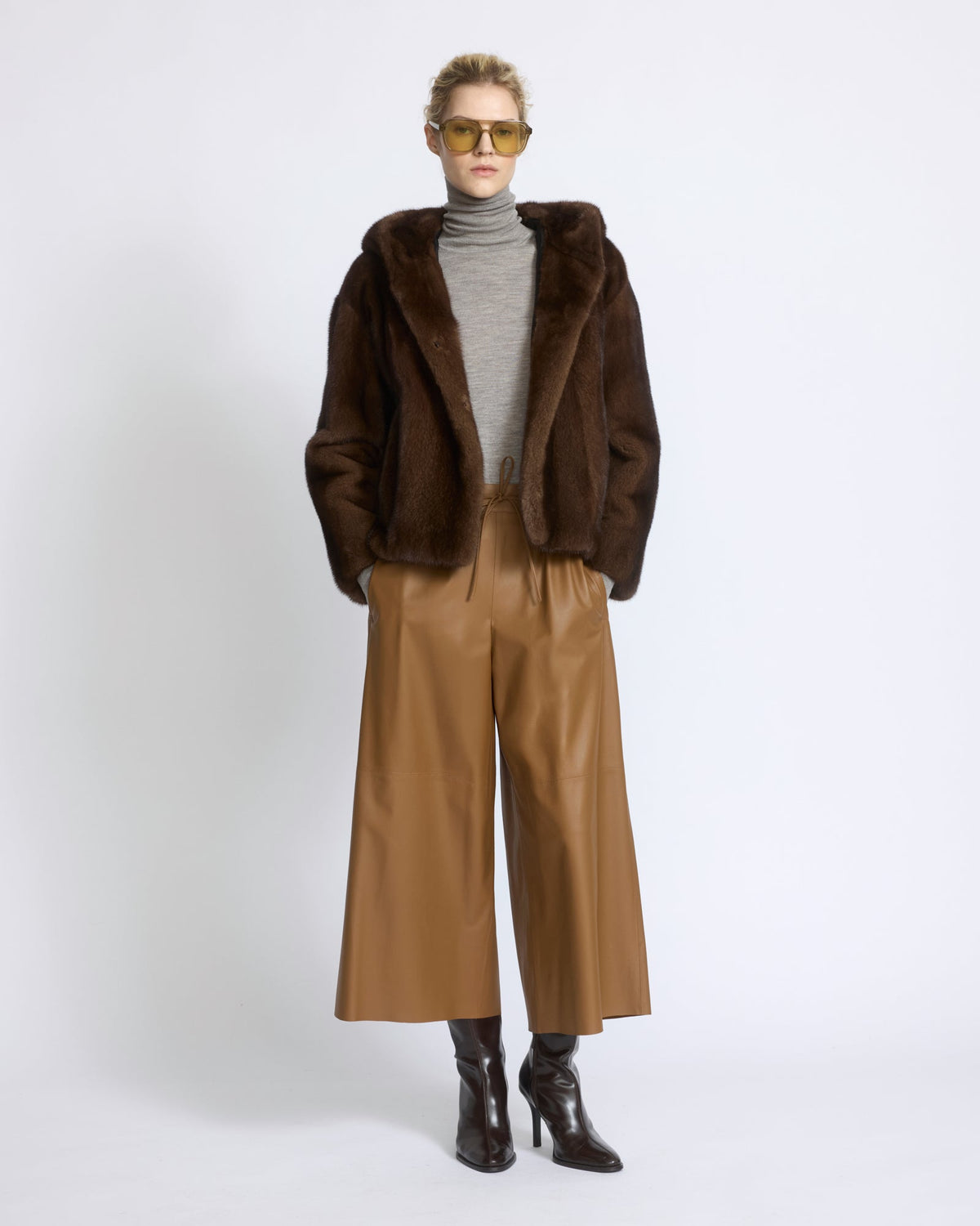 Hooded jacket in long-haired mink fur