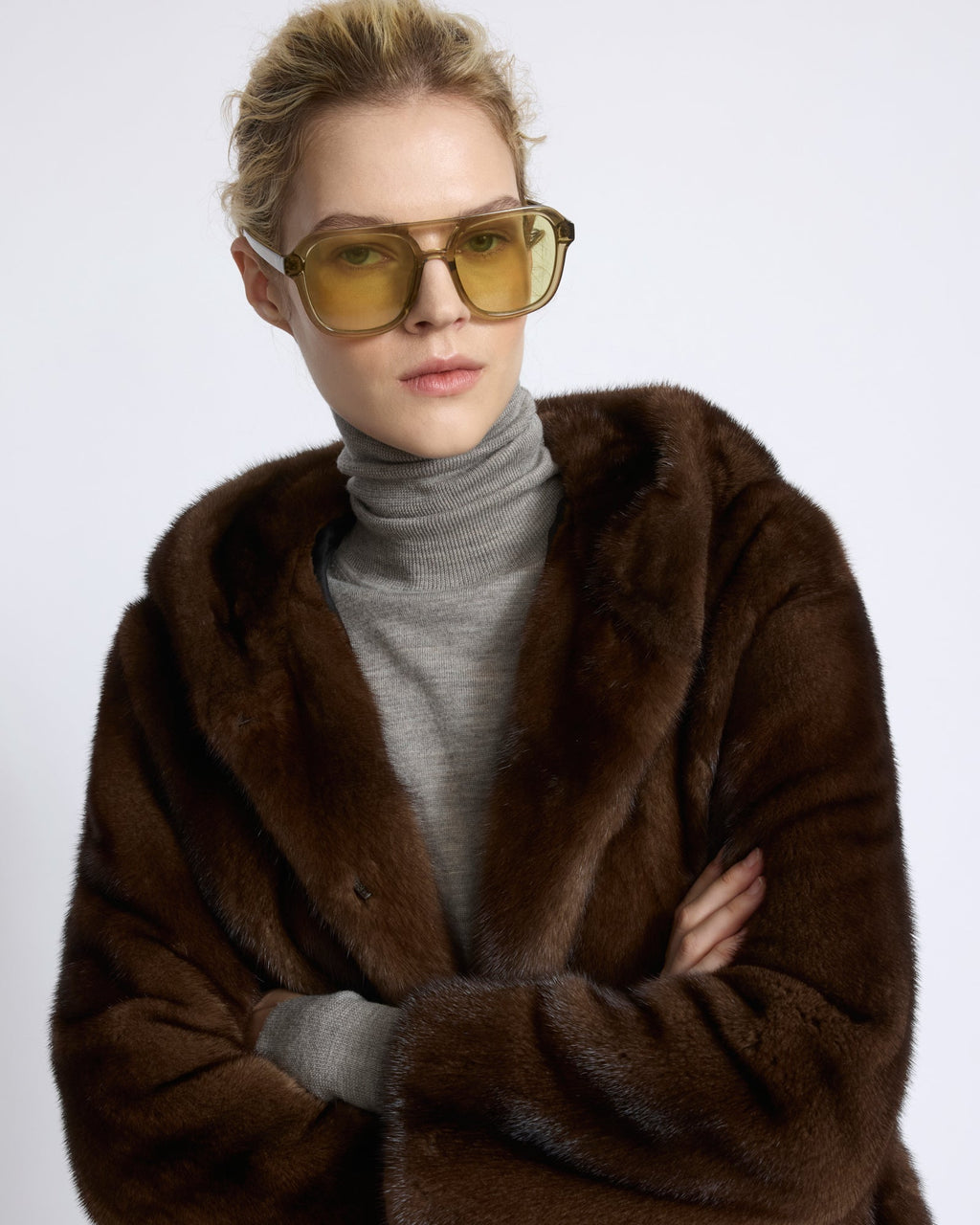 Hooded jacket in long-haired mink fur