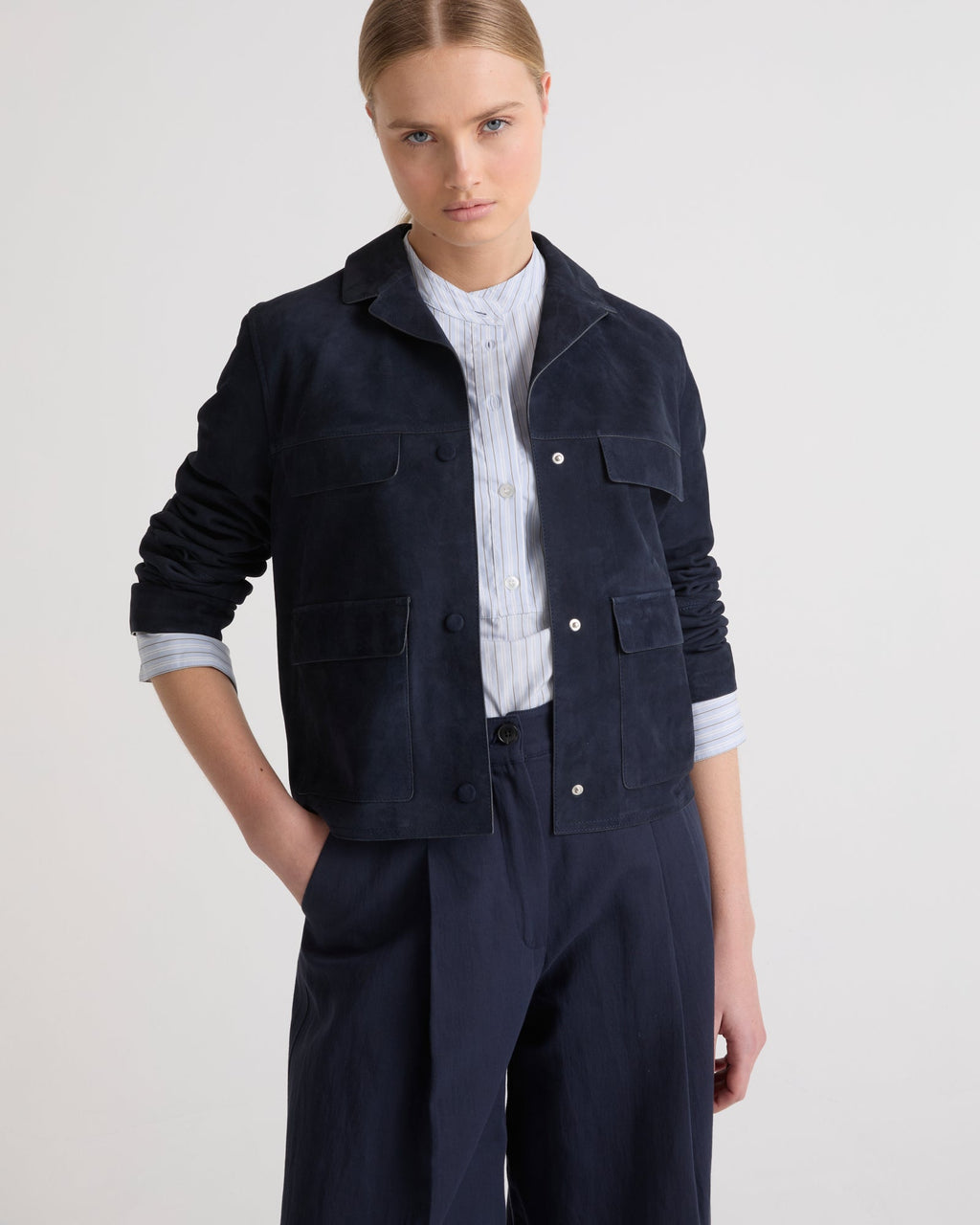 Cropped jacket in double-sided velour lamb leather