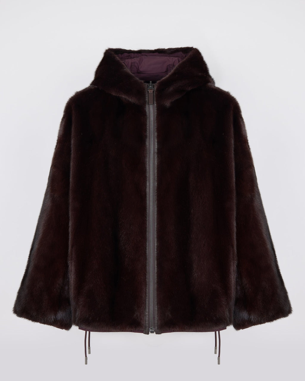 Short reversible water-repellent technical fabric jacket with mink fur