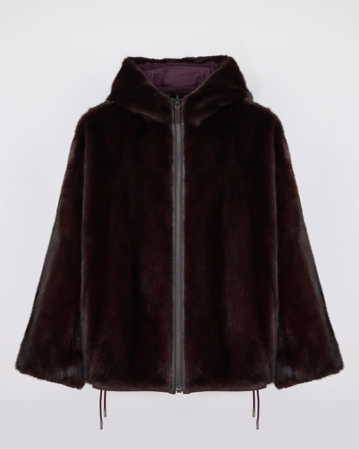 Short reversible water-repellent technical fabric jacket with mink fur