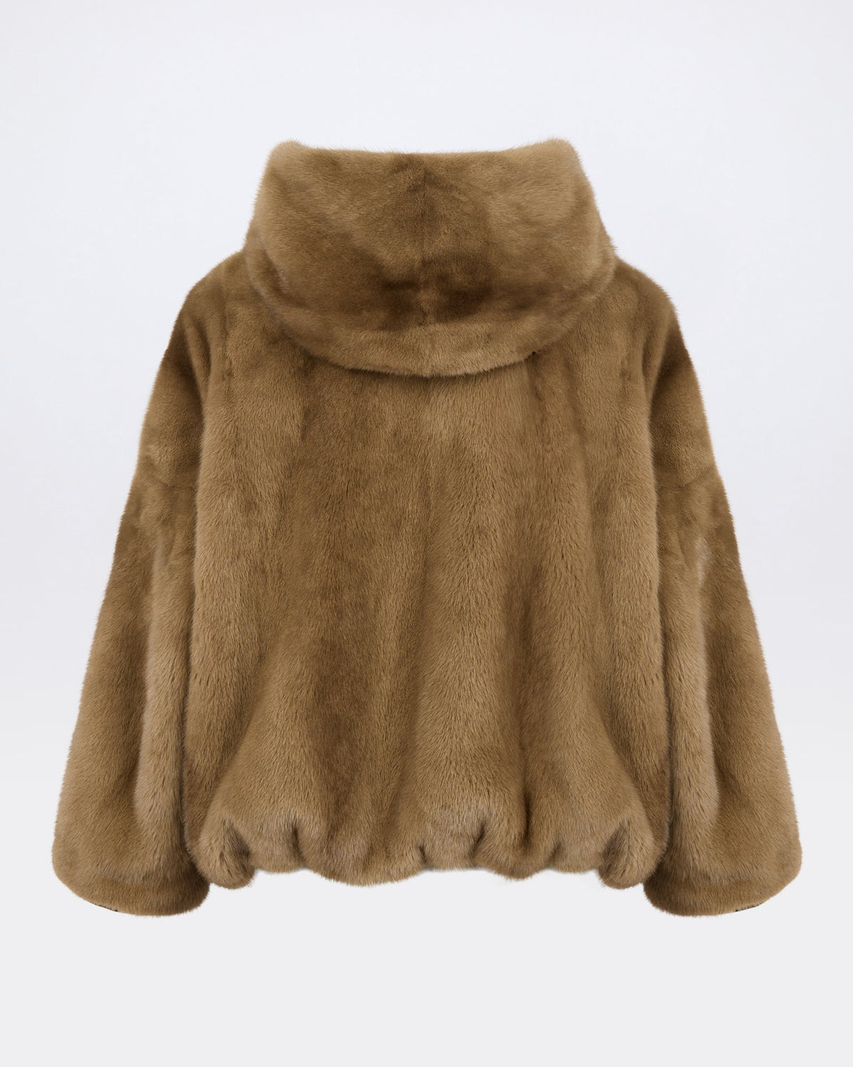 Short reversible water-repellent technical fabric jacket with mink fur