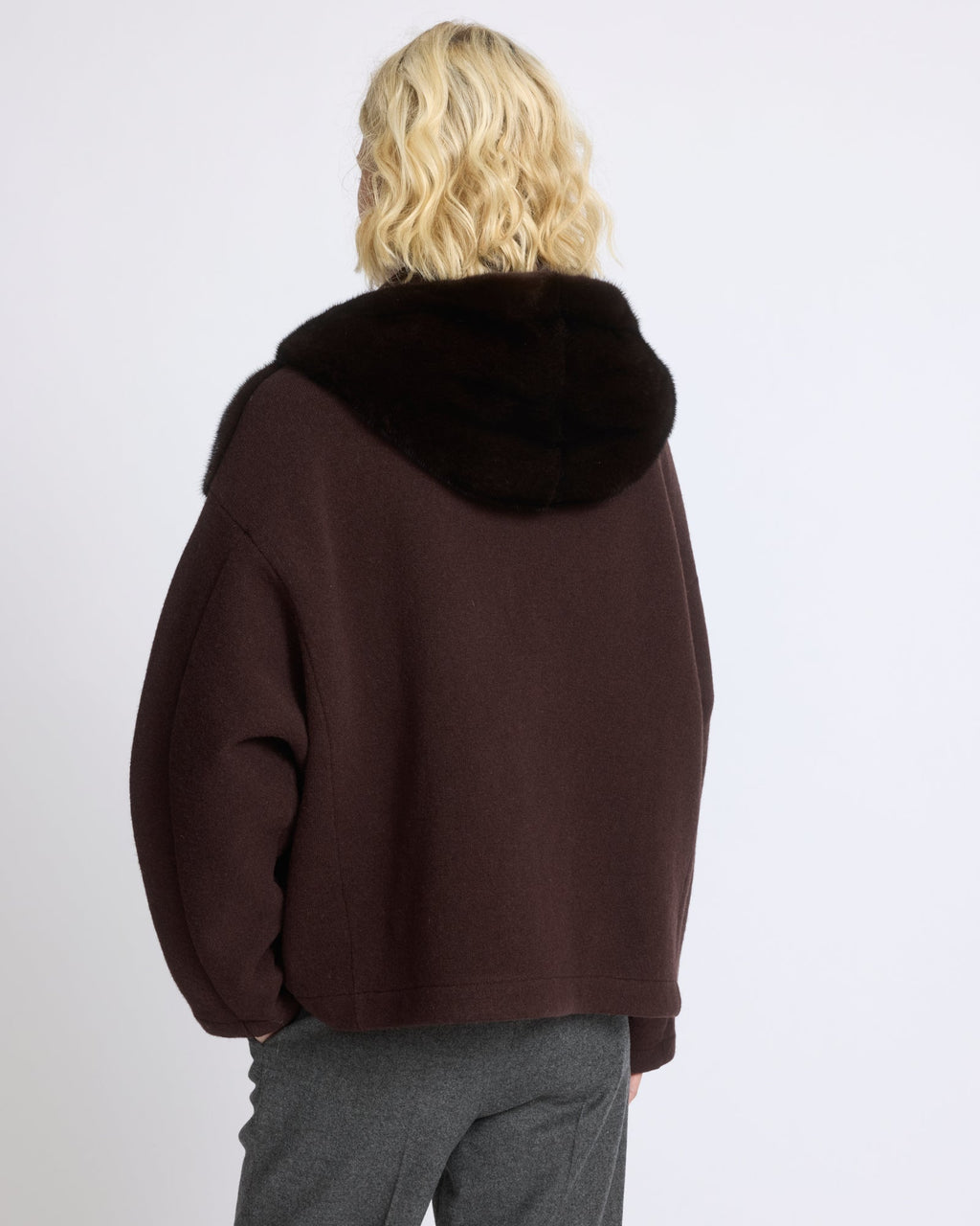 Hooded jacket in mink fur and technical fabric