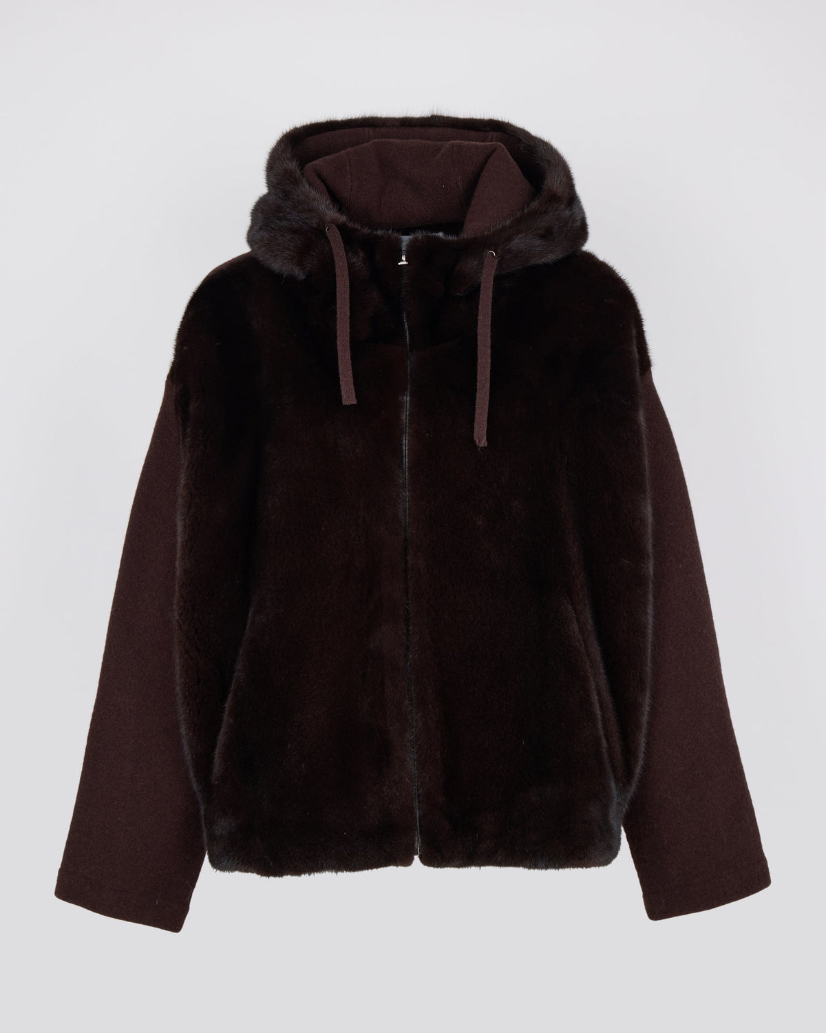 Hooded jacket in mink fur and technical fabric