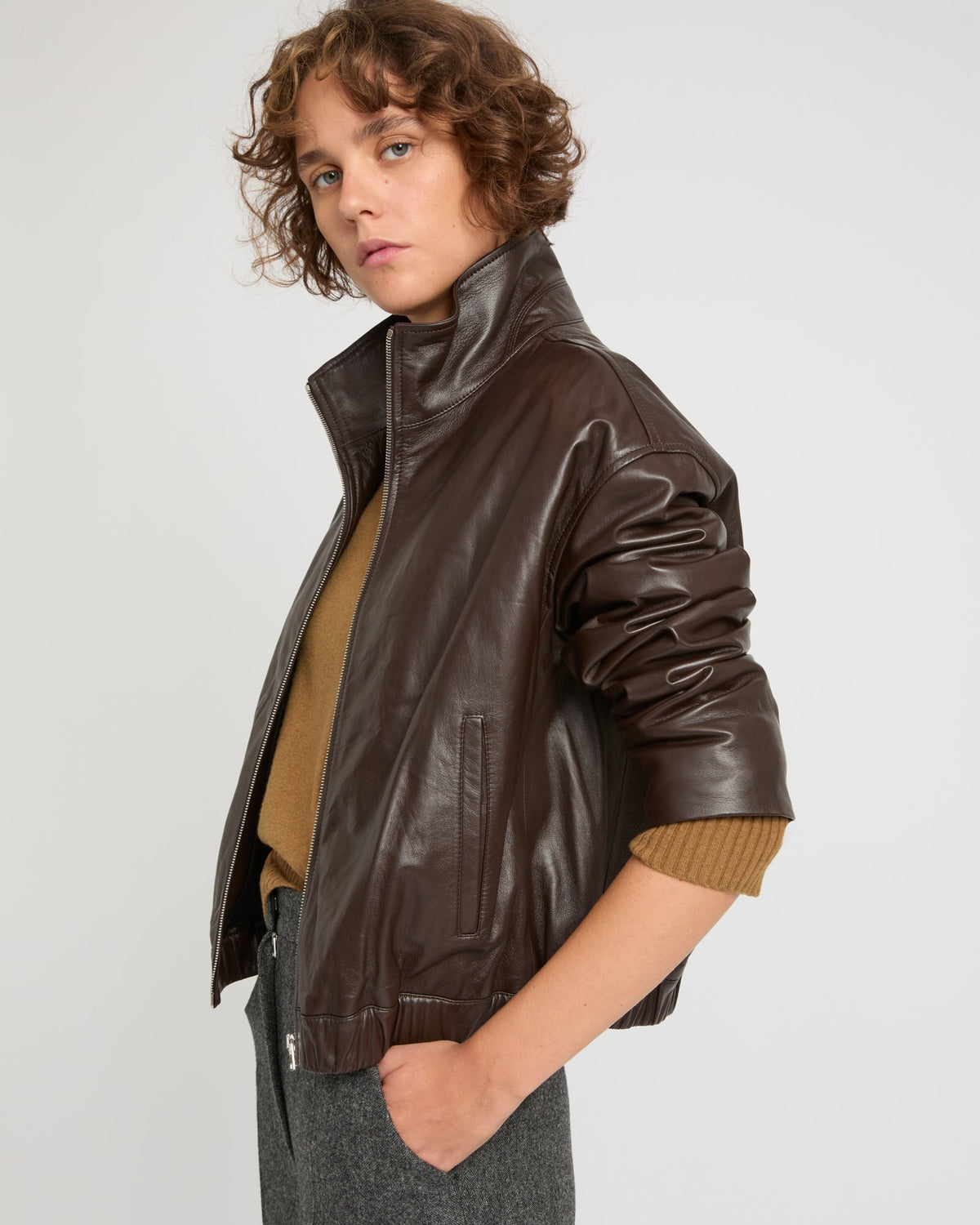 Lamb leather blouson