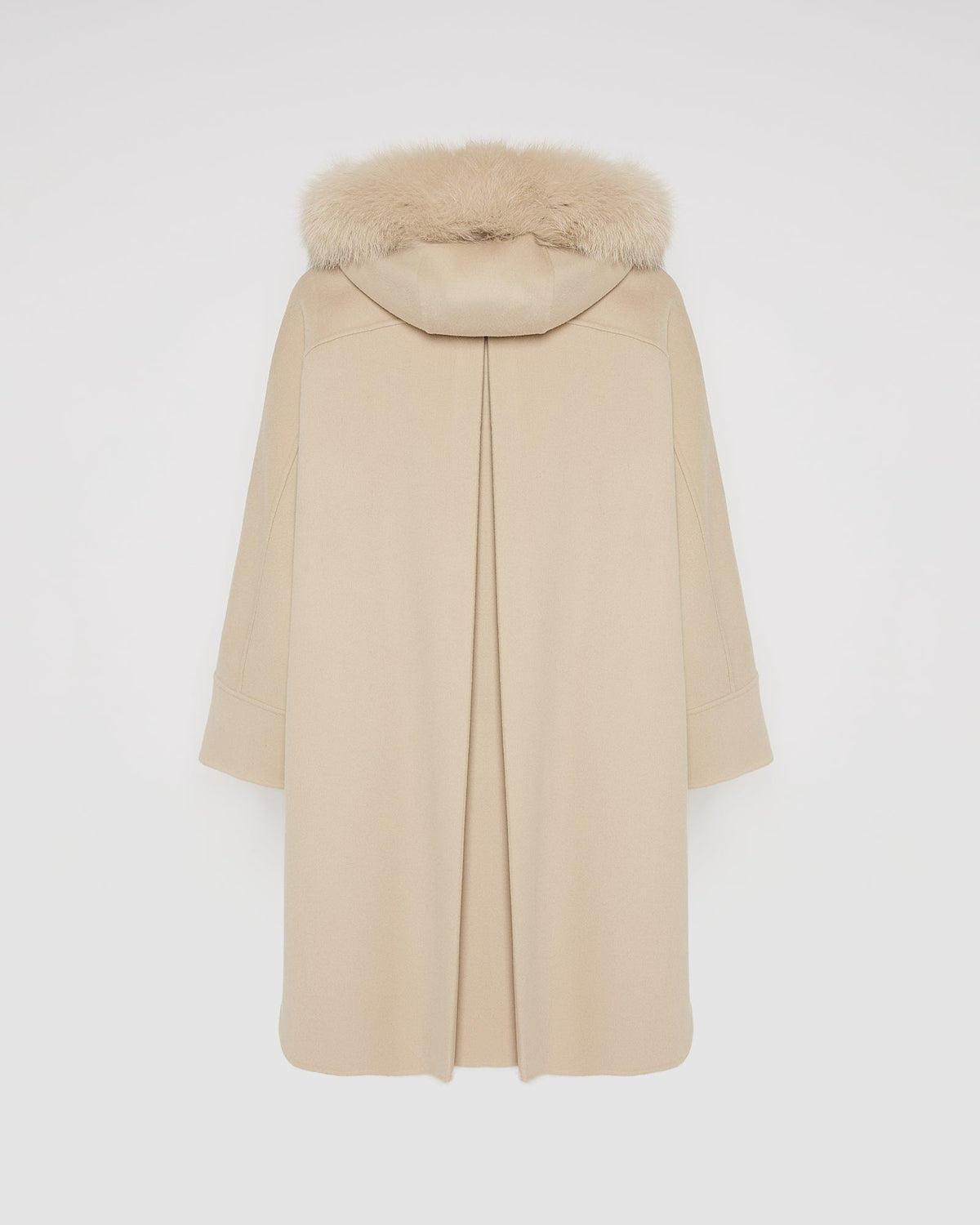 Cashmere blend hooded cape with fox trim