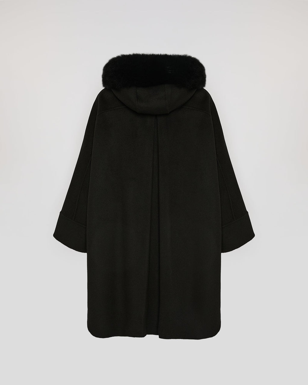 Cashmere blend hooded cape with fox trim