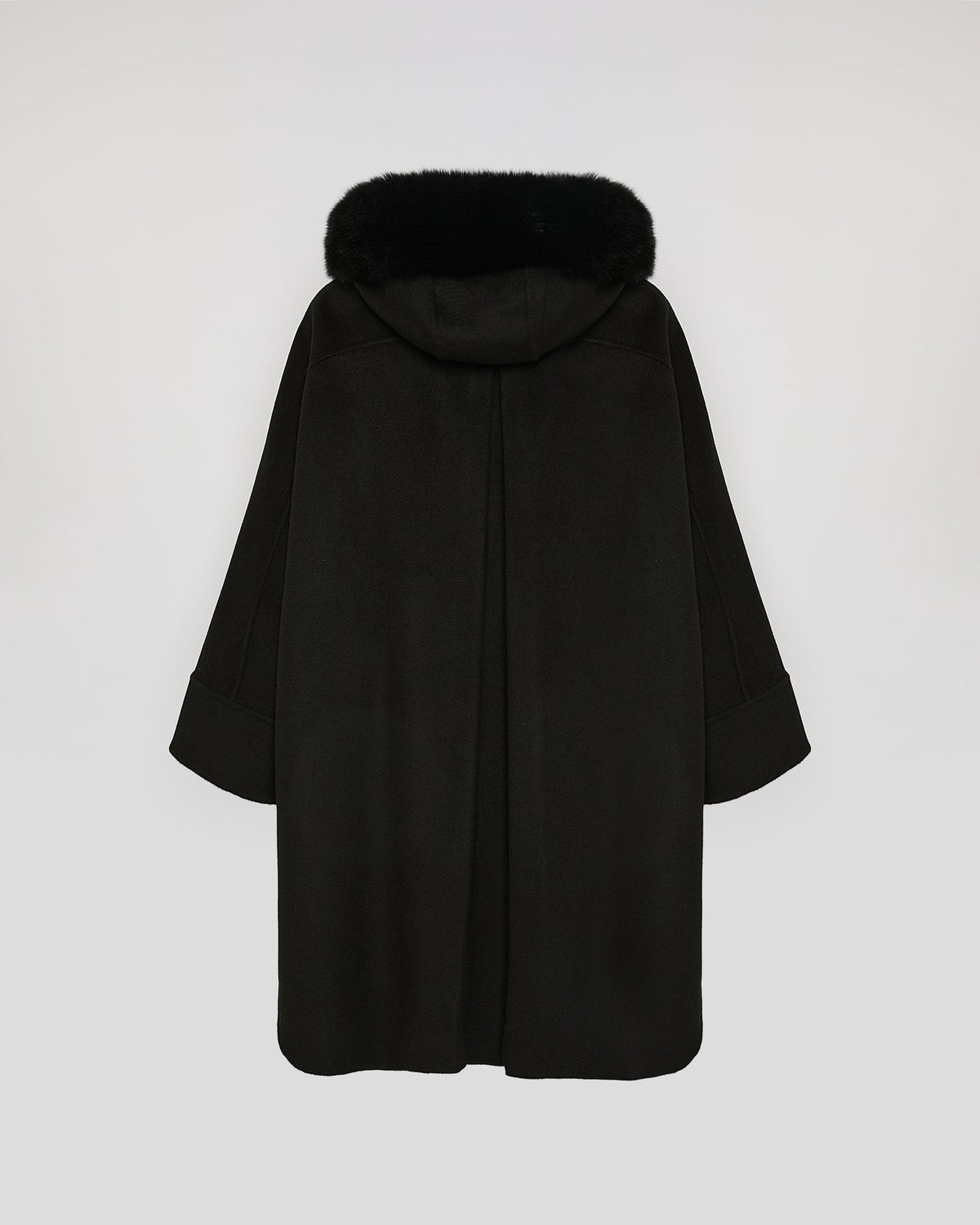 Cashmere blend hooded cape with fox trim
