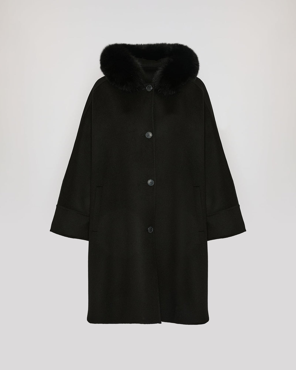 Cashmere blend hooded cape with fox trim