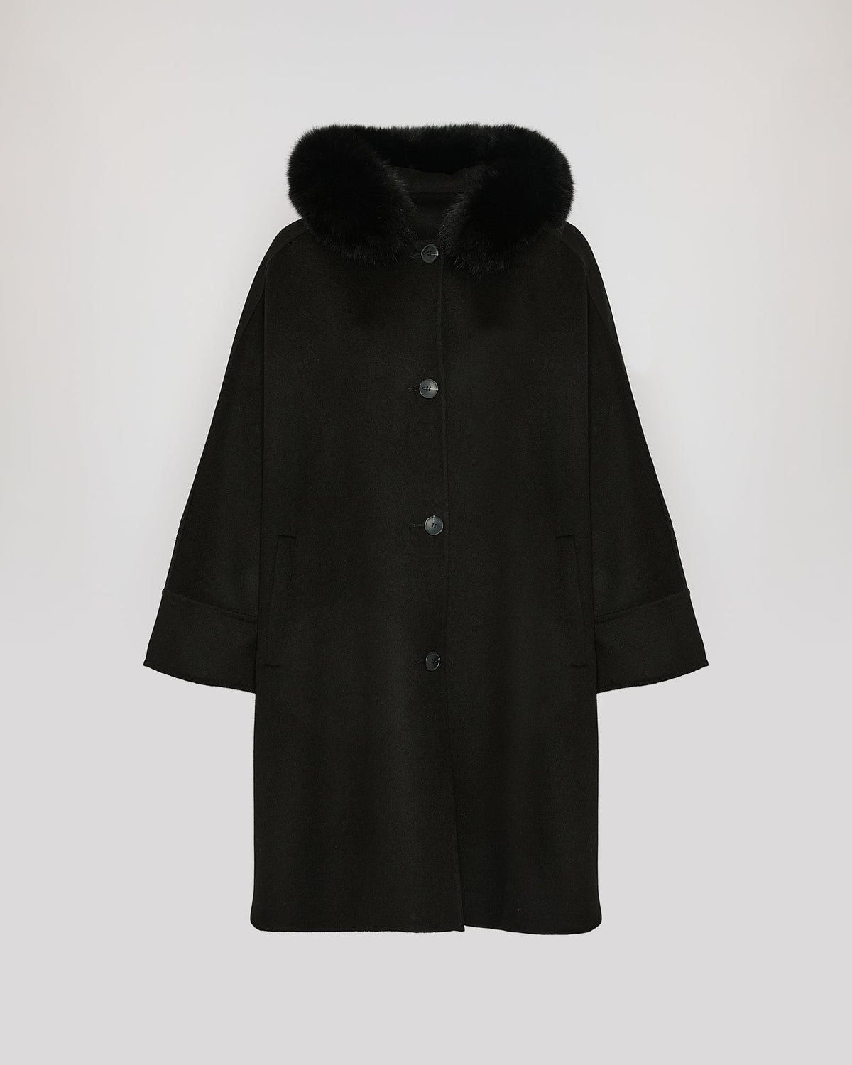Cashmere blend hooded cape with fox trim
