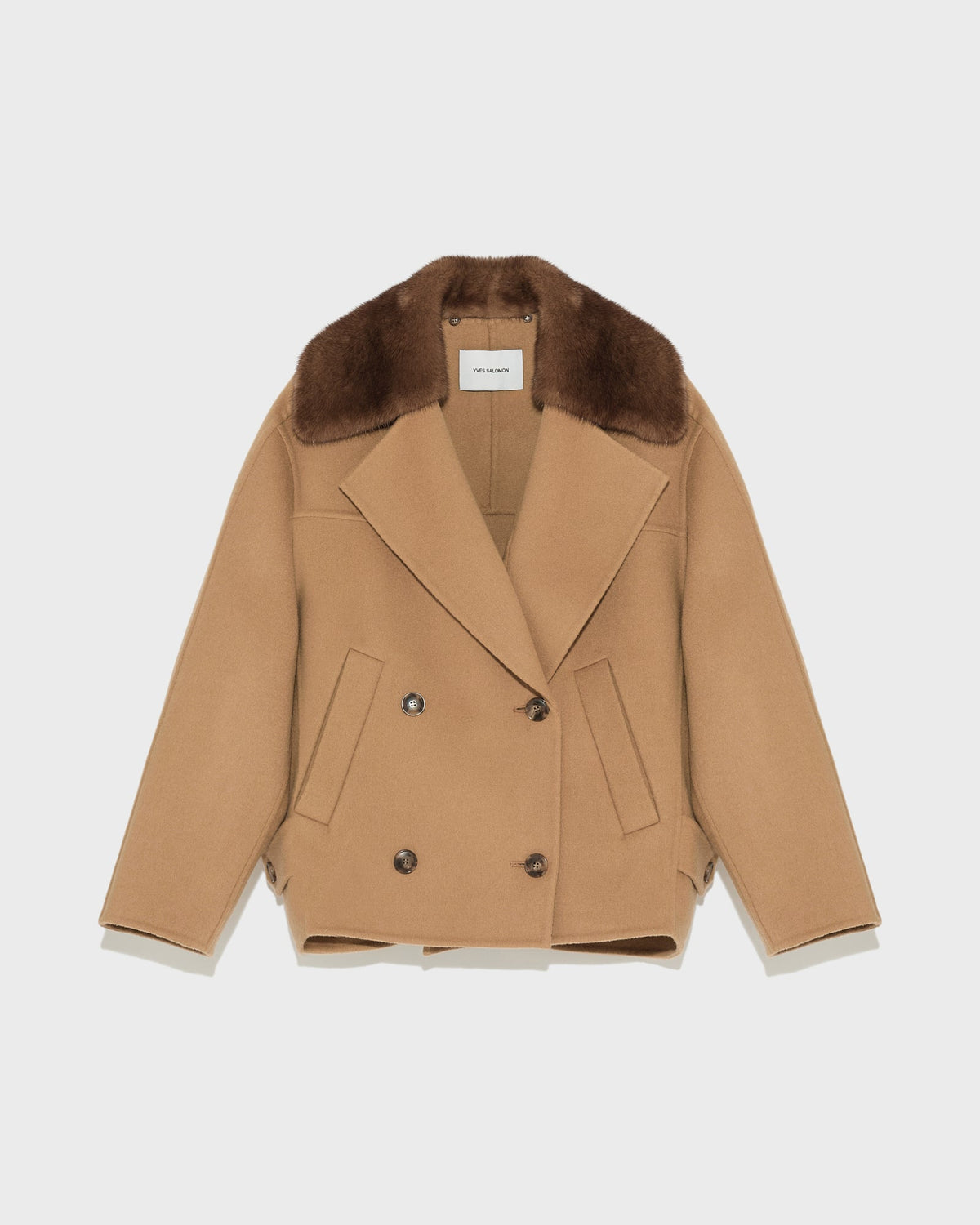 Cashmere blend pea jacket with removable mink fur collar