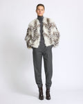 Belted cardigan in merino knit and fox fur