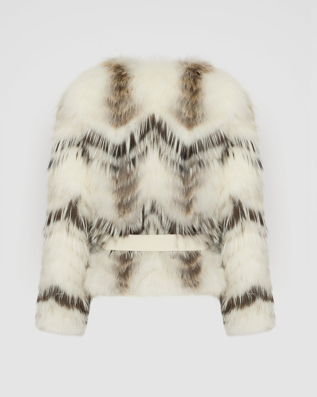 Belted cardigan in merino knit and fox fur