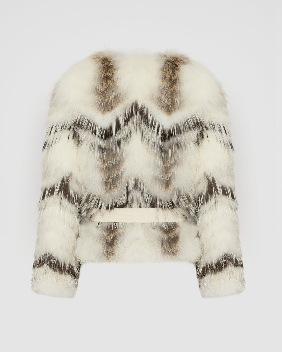 Belted cardigan in merino knit and fox fur