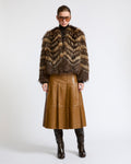 Pleated patent lambskin leather skirt