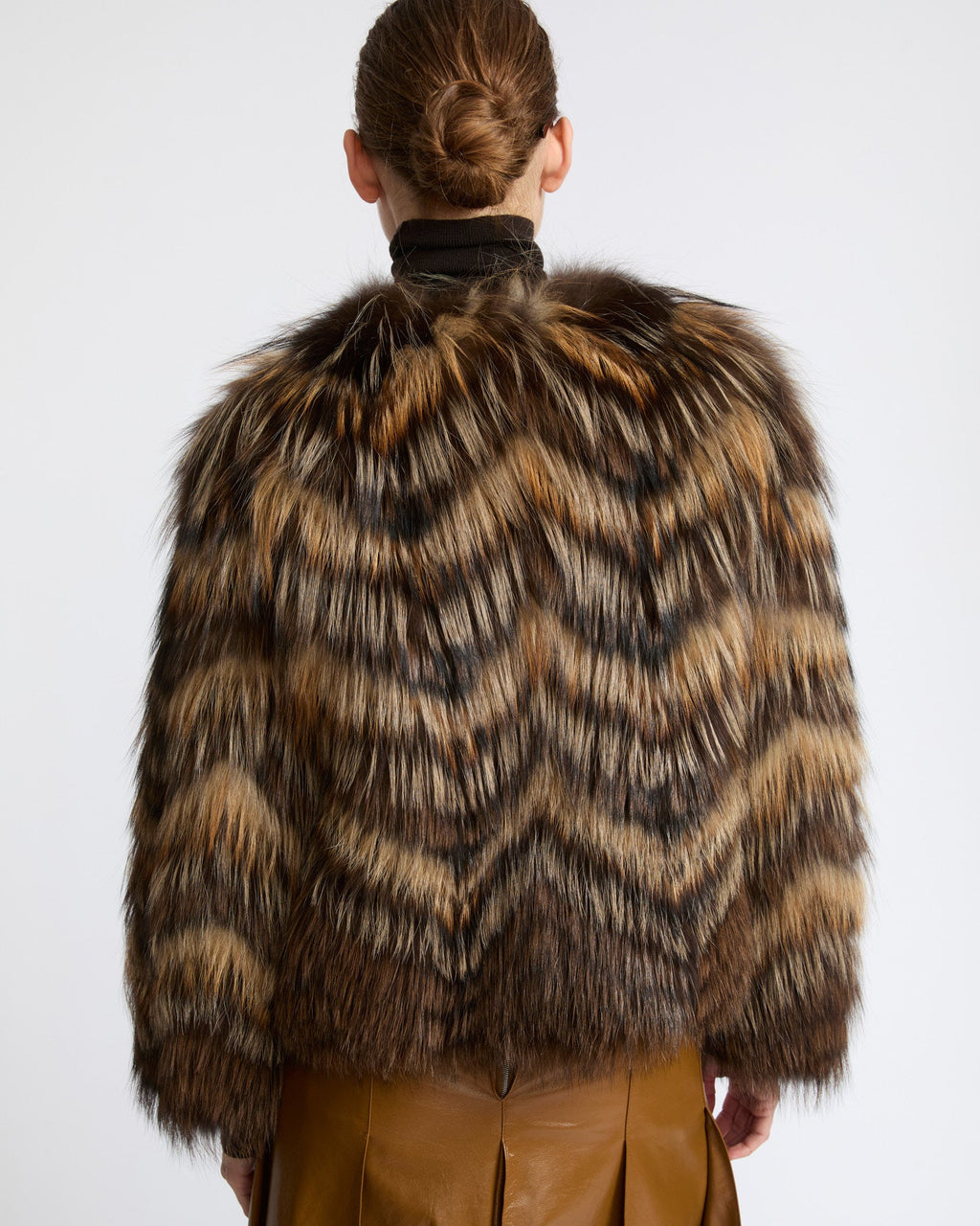 Belted jacket in merino knit and fox fur
