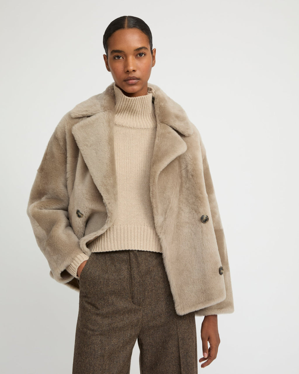 Shearling pea jacket