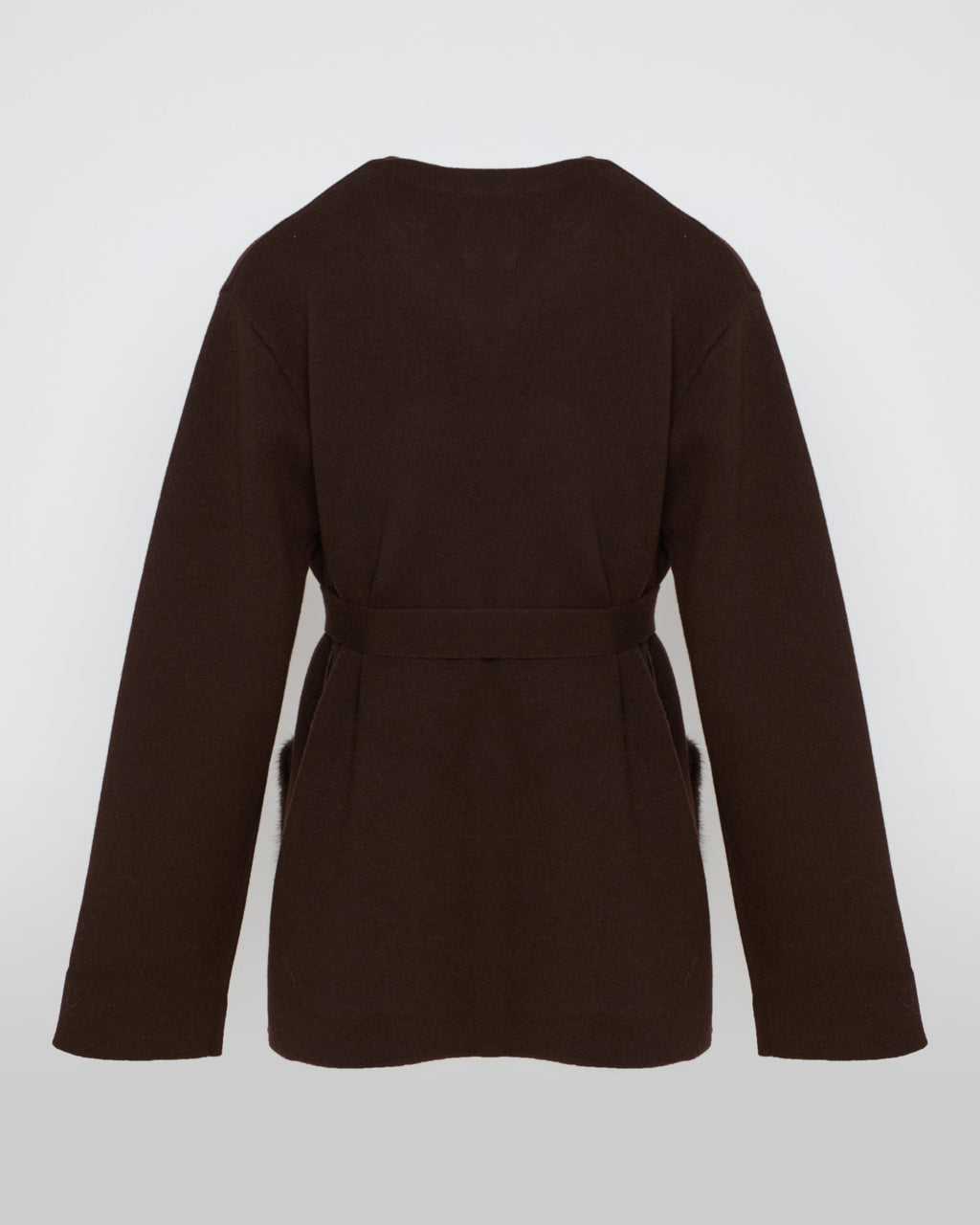 Belted knit and mink jacket