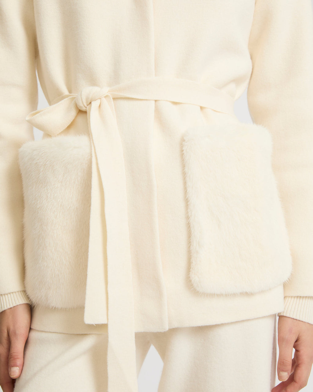 Belted knit and mink fur jacket