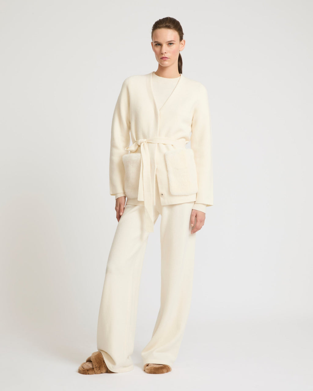 Belted knit and mink fur jacket