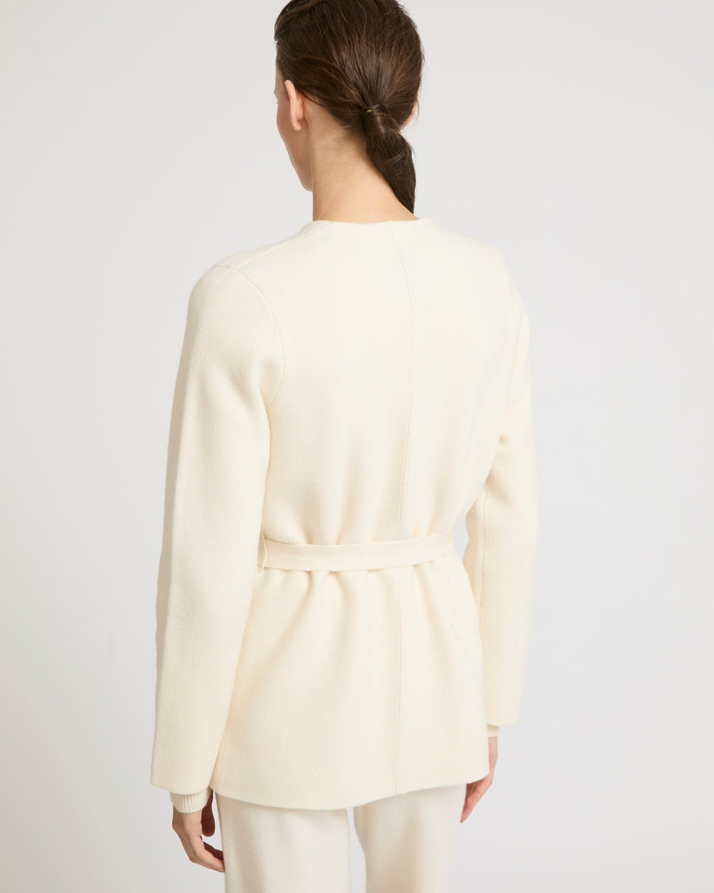 Belted knit and mink fur jacket