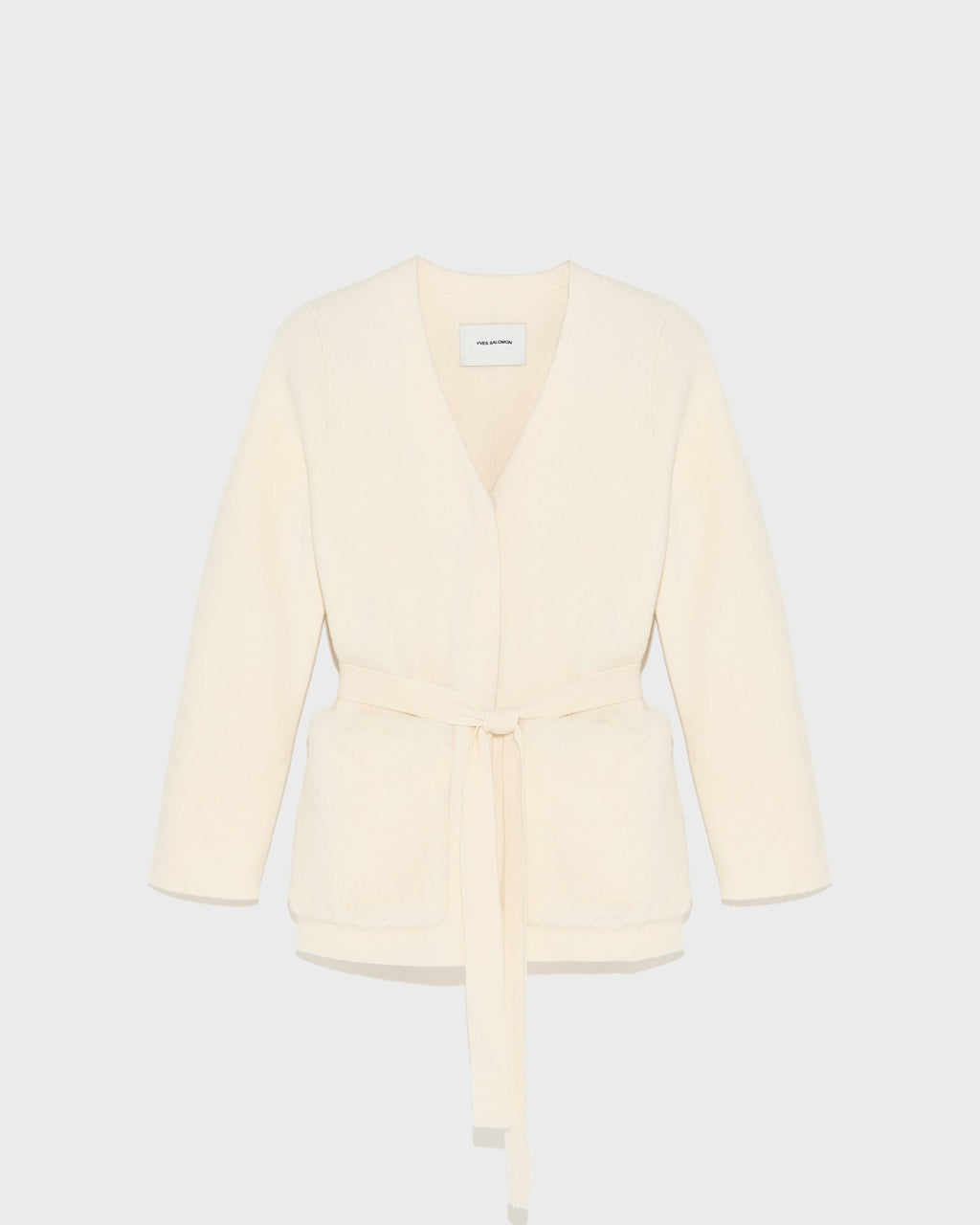 Belted knit and mink fur jacket