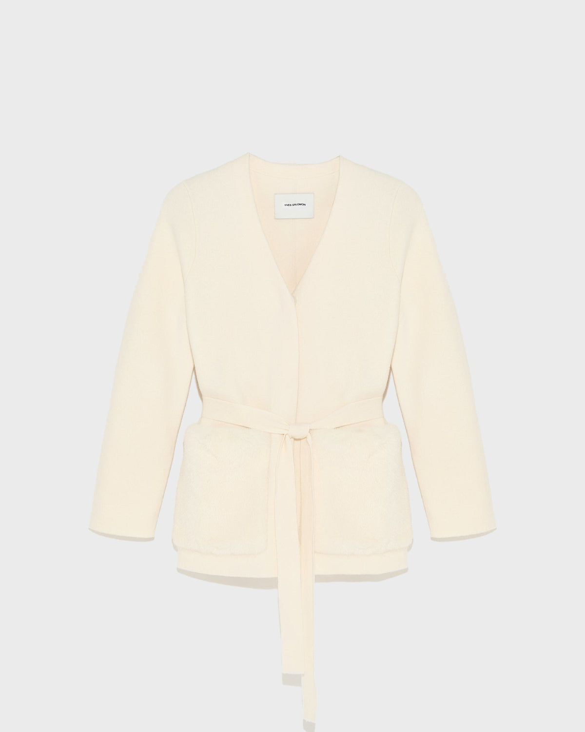Belted knit and mink fur jacket