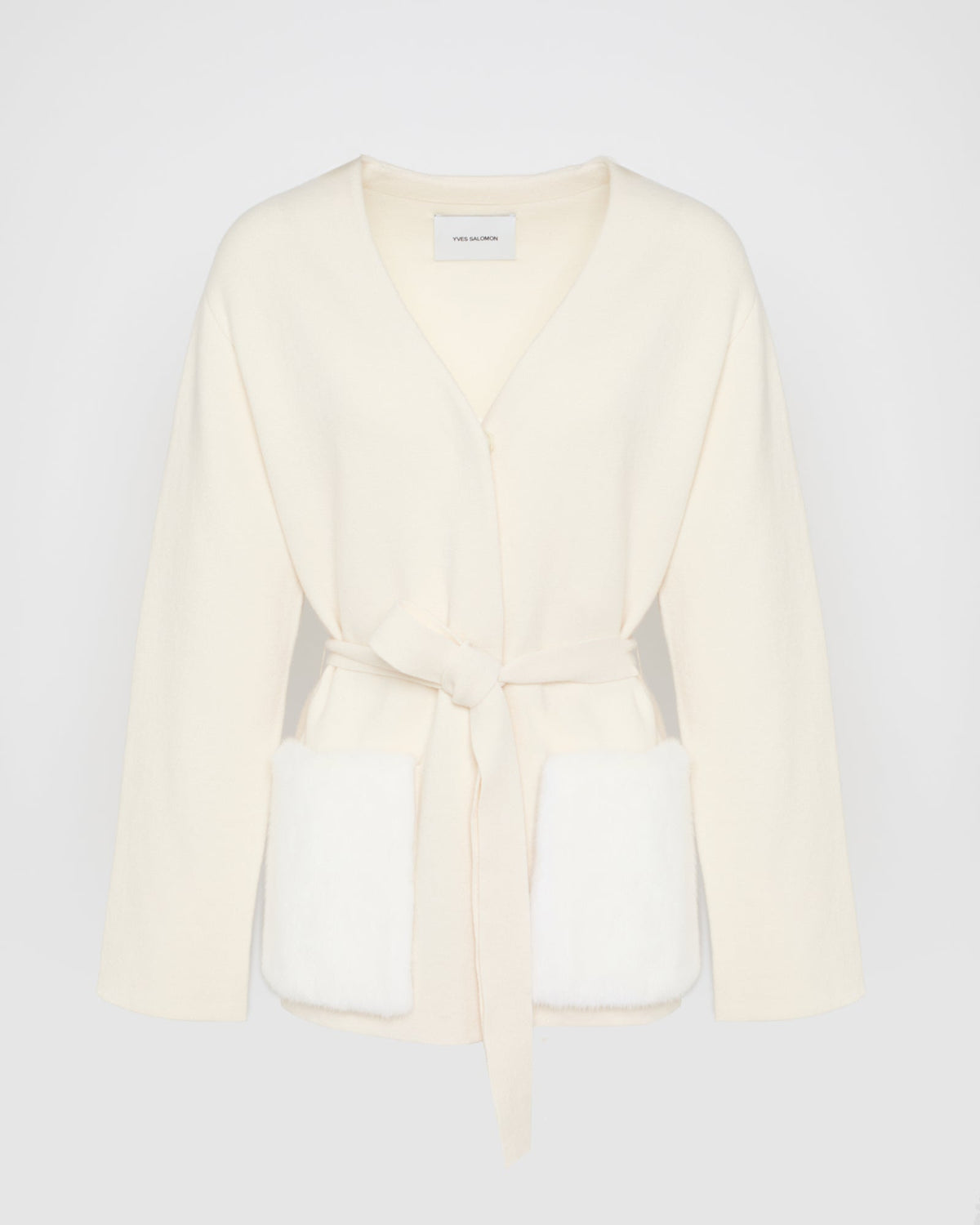 Belted knit and mink jacket
