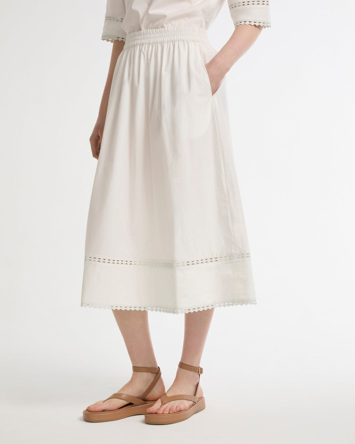 Poplin skirt with leather details